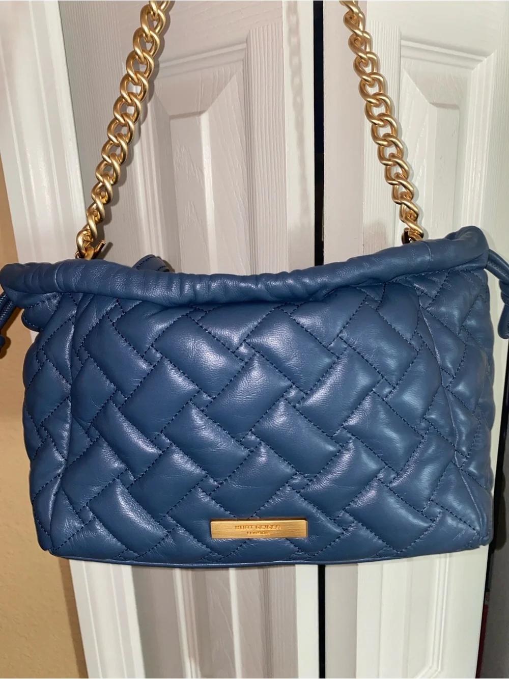Kurt Geiger Quilted Navy Shoulder Bag with Gold Chain Detail
